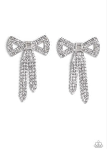 Just BOW With It - white - Paparazzi earrings