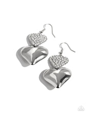 Load image into Gallery viewer, CHARMING CONNECTION - WHITE RHINESTONE SILVER HEART EARRINGS - PAPARAZZI
