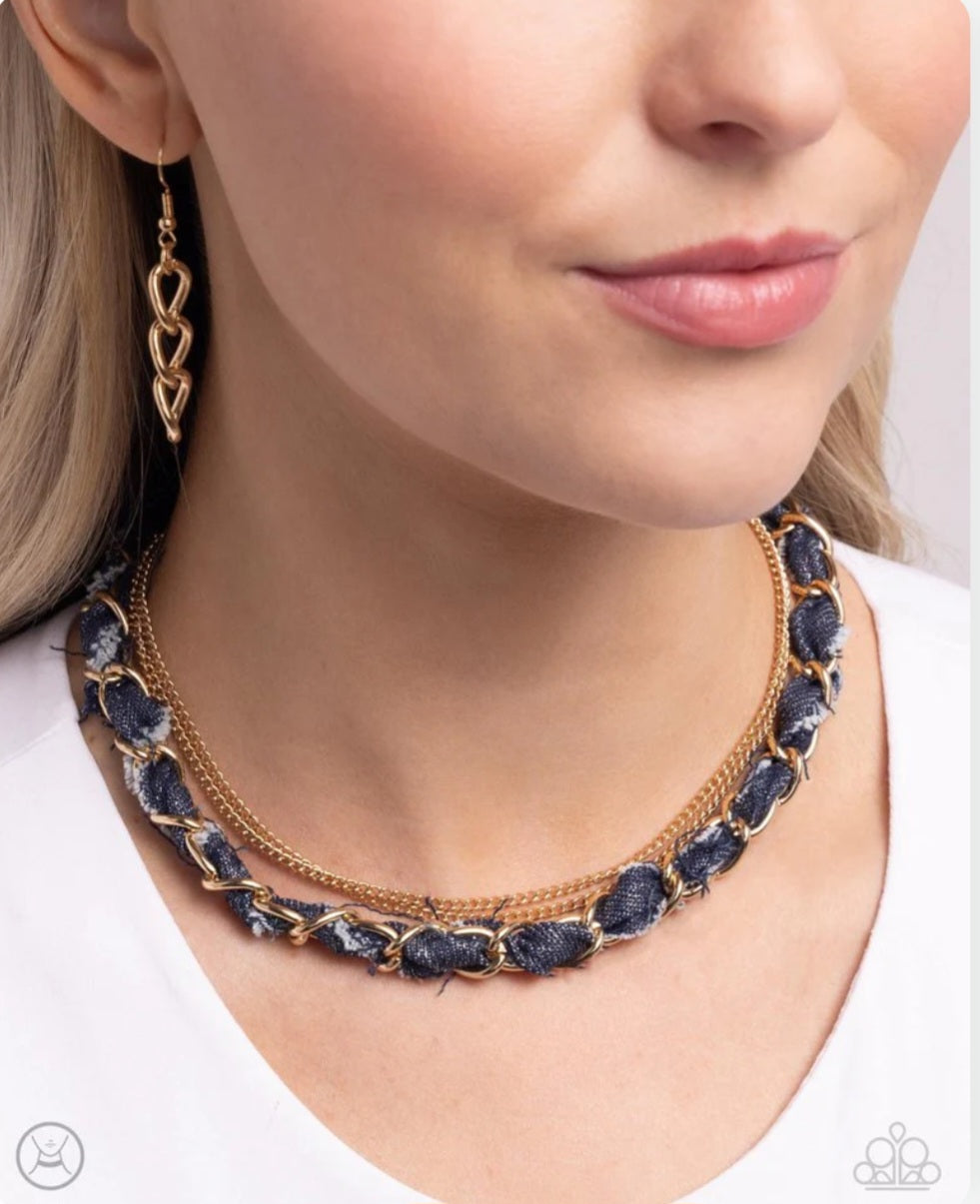 Paparazzi Necklace ~ Denim Danger - Gold