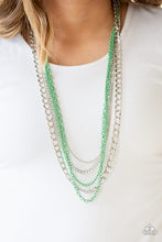 Load image into Gallery viewer, INDUSTRIAL VIBRANCE - GREEN AND SILVER CHAIN LAYERED NECKLACE (RB-02)
