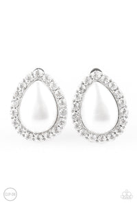 Dapper Dazzle - White Clip-On Earrings