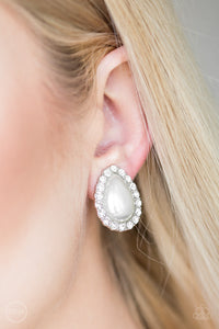 Dapper Dazzle - White Clip-On Earrings