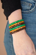 Load image into Gallery viewer, TROPICAL TUNDRA - GREEN AND BROWN WOOD BEAD STRETCHY BRACELET
