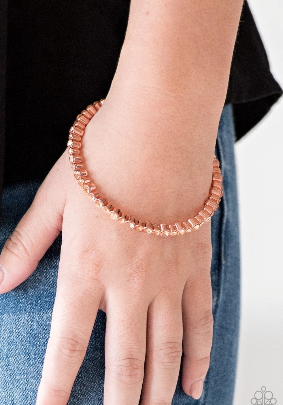 Seven Figure Fabulous - Copper - Peach Rhinestones - Bangle 