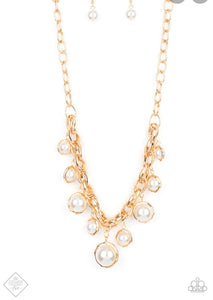 Revolving Refinement - Gold Pearl Necklace and Bracelet Set (P-14)