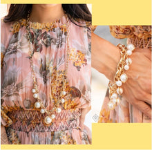 Load image into Gallery viewer, Revolving Refinement - Gold Pearl Necklace and Bracelet Set (P-14)
